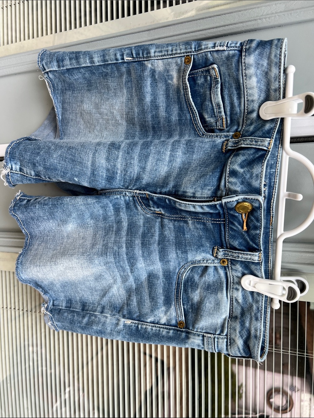 AE American Eagle Super Stretch Cuffed Raw Hem Jean Shorts